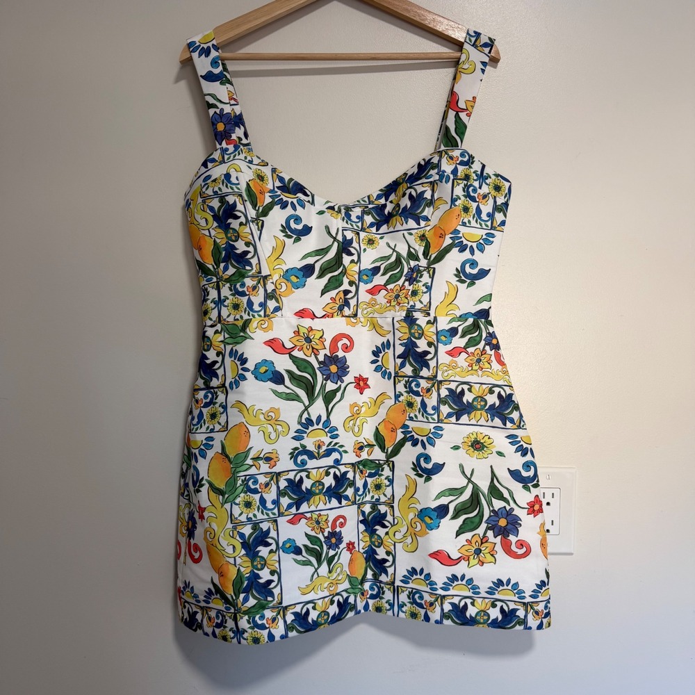 NWT Showpo Janice Mini Dress US 10 Positano Lemon Floral Print Preppy